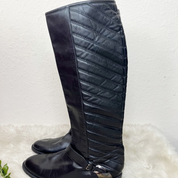 Stuart Weitzman Raceway Black Leather Tall Riding Boots Chevron Quilted Size 8 - Picture 4 of 6